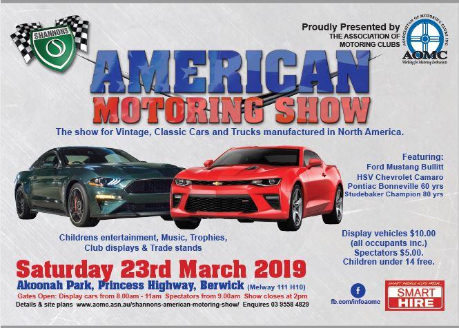 Image result for American Motoring Show Akoonah Park Berwick Saturday March 23rd 2019